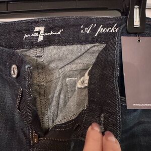 BNWT 7 denim, dark indigo, A pocket, flare leg jeans.